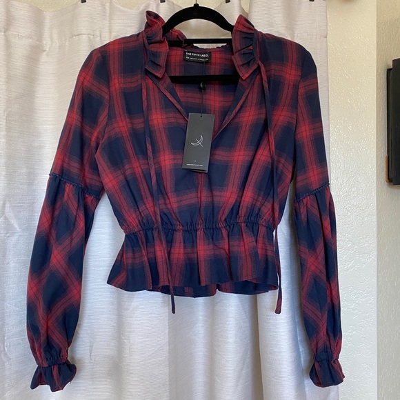 NWT The Fifth Label Nash Plaid Top Navy/Red XXS - Picture 2 of 10